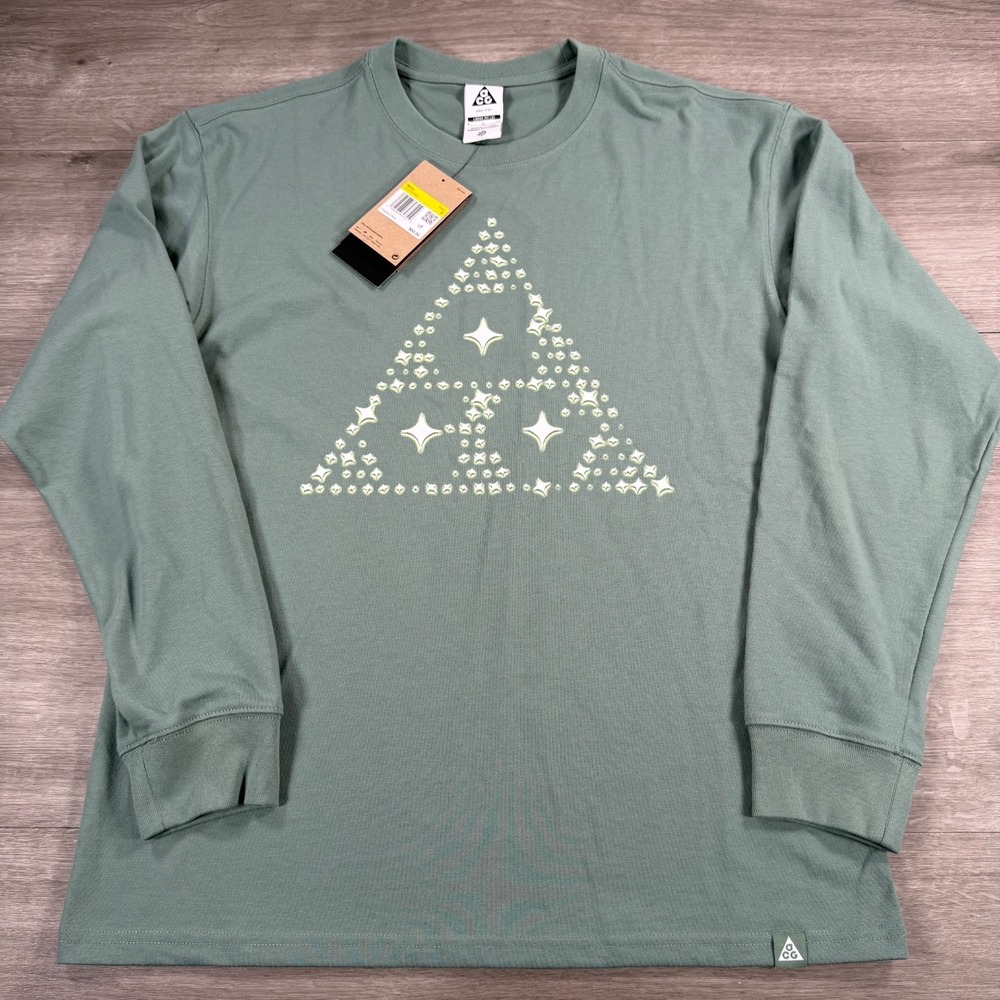 Nike ACG Glow Stars Shirt Loose Fit Long Sleeve HV2176-364 Green Mens Small